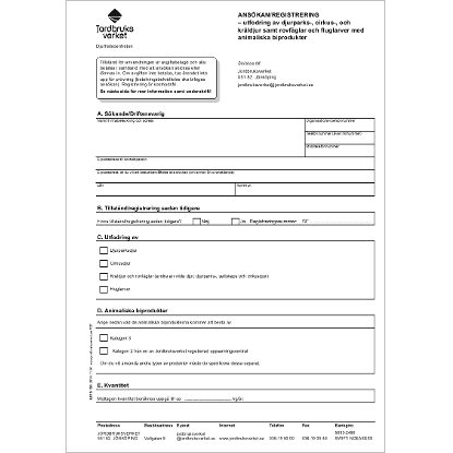 ANS�KAN/REGISTRERING - utfodring av djurparks-, cirkus- och kr�ldjur samt rovf�glar och fluglarver med animaliska biprodukter