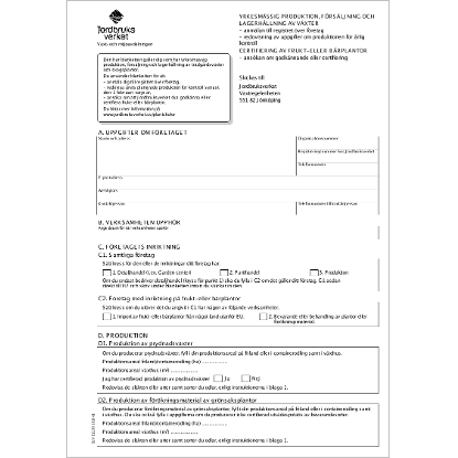 Omslags bild f�r Yrkesm�ssig produktion, f�rs�ljning och lagerh�llning av v�xter (anm�lan och registrering) - Certifiering av frukt- eller b�rplantor (ans�kan)