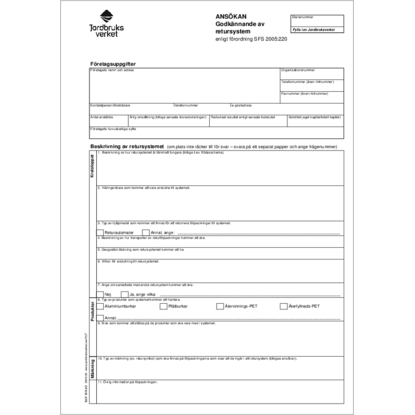 Omslags bild fr Anskan - godknnande av retursystem enligt frordning SFS 2005:220