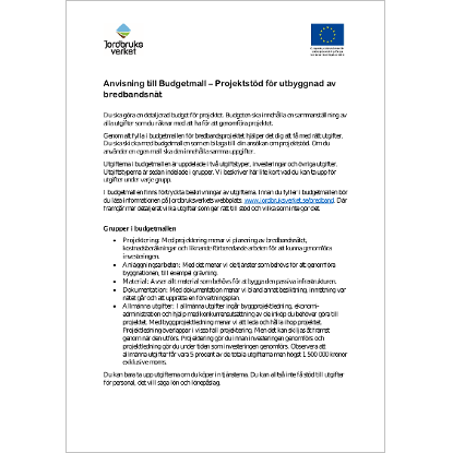 Omslags bild fr Anvisning till Budgetmall - Projektstd fr utbyggnad av bredbandsnt