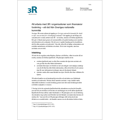 Omslags bild f�r Att arbeta med 3R i organisationer som finansierar forskning – ett r�d fr�n Sveriges nationella kommitt�