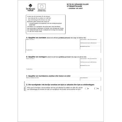 Omslags bild fr Byte av skande eller stdmottagare – anskan om std (Strategisk plan 2023–2027)