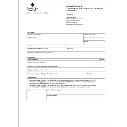 Omslags bild fr Rekvisition del 1 - ersttning del ett fr bitillsyn och utbildning av bitillsynsmn